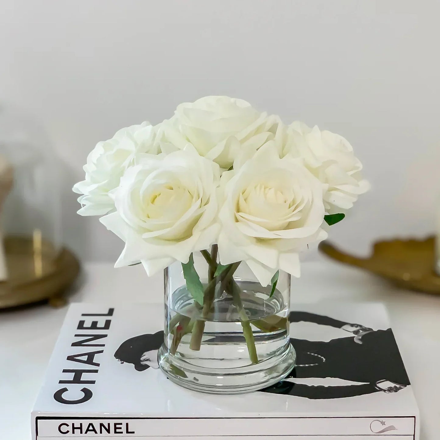 Real Touch Roses Floral Arrangements in Glass Vase